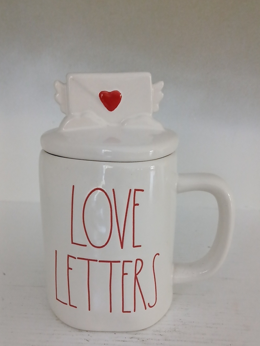 Rae Dunn Love Letters White Ceramic Mug with Lid